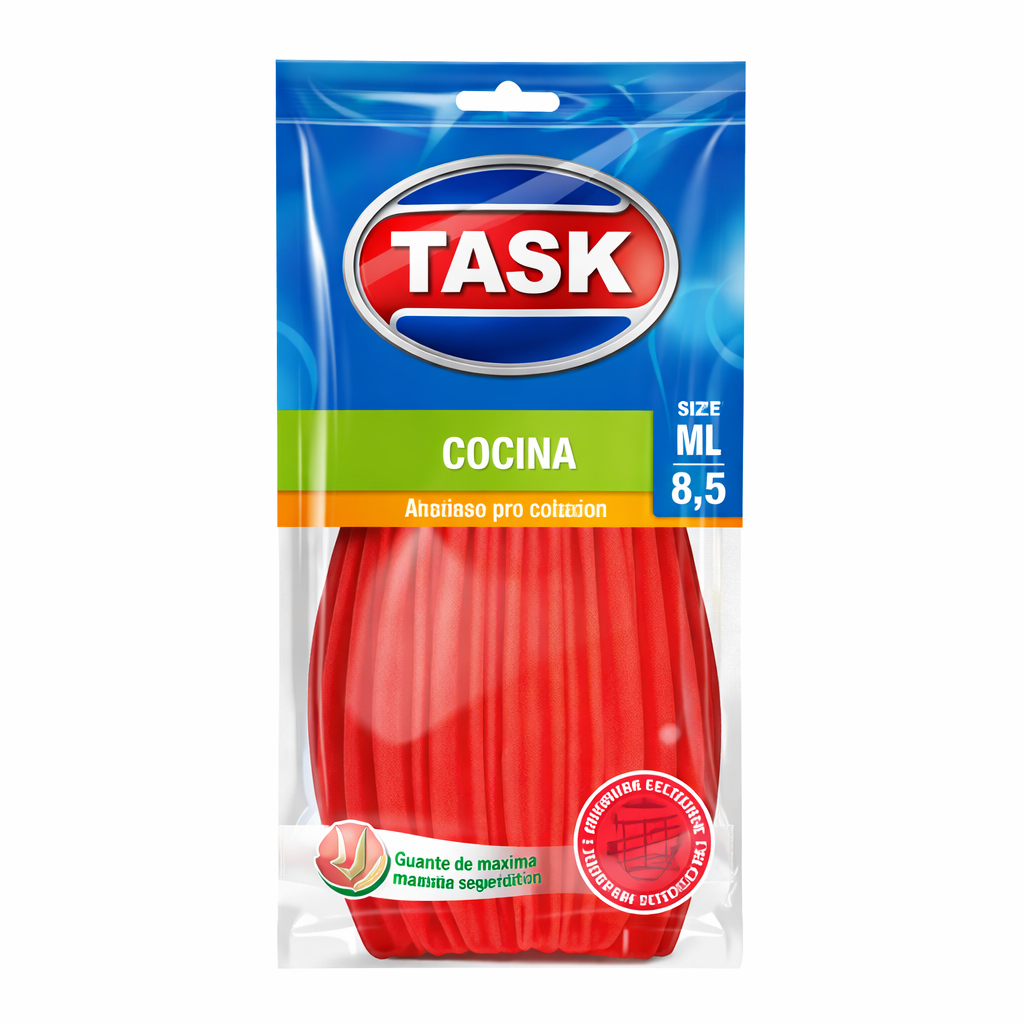 GUANTES TASK COCINA TALLA ML ajuste firme, antideslizantes y resistentes al ingreso de líquidos. Ideal para cocina y limpieza delicada.